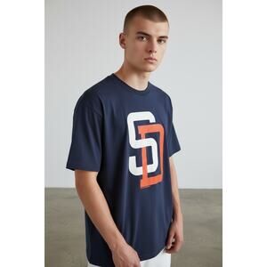 Mitchell & Ness Padres SD Logo Tee Navy MLB Streetwear Athletic New